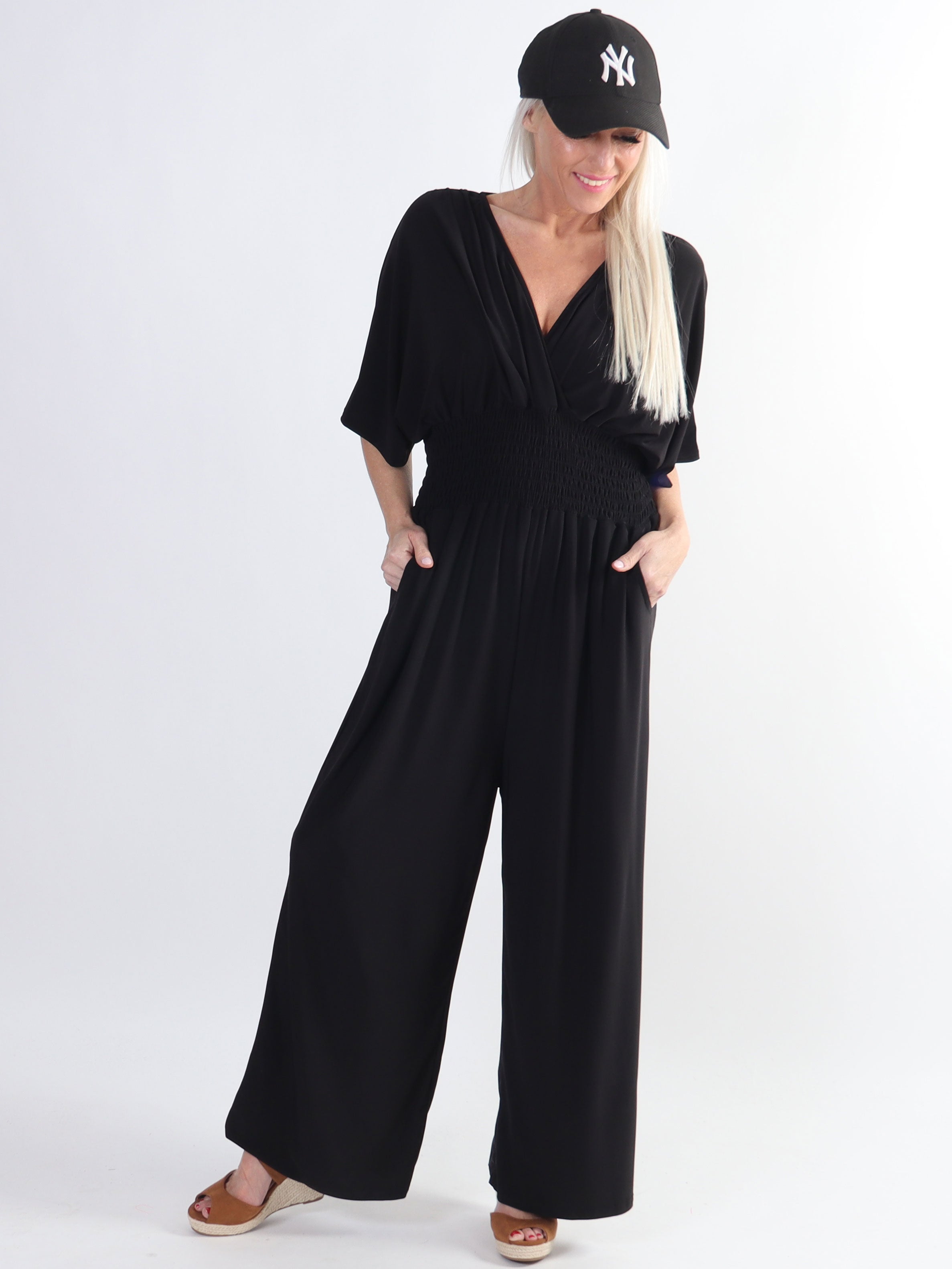 Pams Plain Jumpsuit - Elastisk ensfarvet plus size buksedragt
